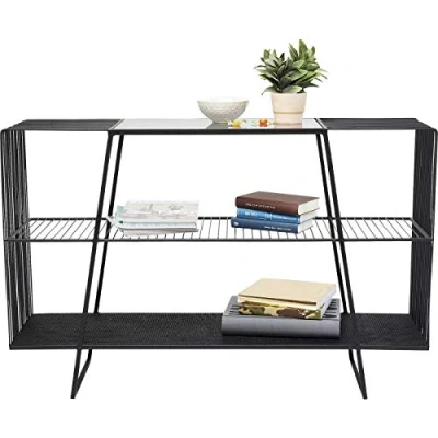 Imagen de Kare Design Console Mesh negro, consola, estante, estructura de acero, salón, cómoda dormitorio, estante para libros y accesorios, 78x120x32 cm