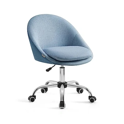 Imagen de SONGMICS Silla de Oficina en Casa, Giratoria Algodón y Lino, Escritorio, Acolchada con Espuma, Altura Ajustable, para Estudio, Dormitorio, Azul Pálido OBG020Q01