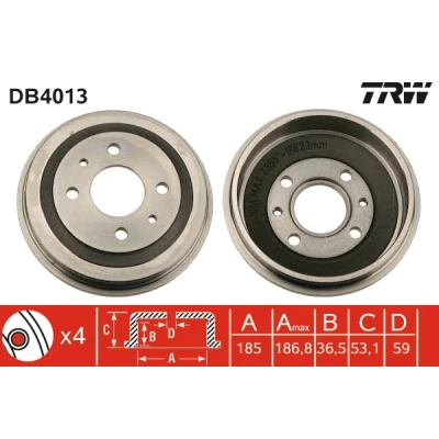 Imagen de TRW DB4013 Tambor de Freno 205,5 SEAT: 128 Berlina, 850 IBIZA 1, FIAT: Cinquecento, Panda I Hatchback, 126, LANCIA: Y10, Prisma norauto,