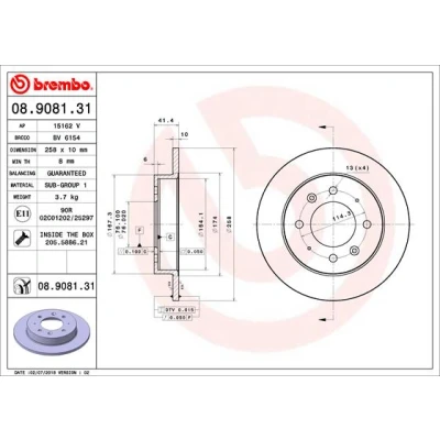Imagen de BREMBO 08.9081.31 Disco de freno 258 10 4 macizo revestido con tornillos KIA: Cerato Hatchback, Berlina