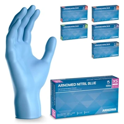 Imagen de ARNOMED guantes nitrilo talla XS, de azules, caja 100 unidades, desechables para mecanico, sin polvo en tallas S, M, L, XL y XXL