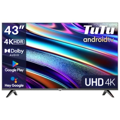 Imagen de TuTu Smart TV 43 Pulgadas 4K UHD WiFi Bluetooth LED Android Televisor con Chromecast, Google Assistant, DVB T2/S2/C TUS43UQ1A