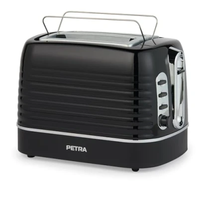 Imagen de Petra PT5573BLKVDE Tostadora de 2 rebanadas, rejilla para calentar bollería, 6 niveles tostado variables, descongelado, recalentado y cancelación, bandeja recogemigas desmontable, 1050 W, negro
