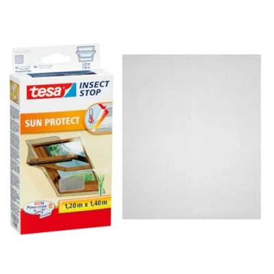 Imagen de tesa Insect Stop Sun Protect Mosquitera Adhesiva para Ventanas de Tejado con Protección Solar Malla Protectora contra Rayos UV Fijación PowerStrips 120 x 140 cm Negro
