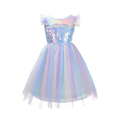 Imagen de Lito Angels Disfraz de Princesa Unicornio Cuerno para Niñas, Vestido Tul Arcoiris Fiesta Cumpleaños, Talla 4 5 años, Azul (Número etiqueta 120)