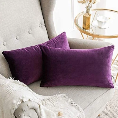 Imagen de MIULEE Terciopelo Funda de Cojine Almohada del Sofá Throw Cojín Decoración Caso la Cubierta Decorativo para Sala Estar 30x 50cm 12 x 20 Pulgadas 2 Pieza Berenjena Morada