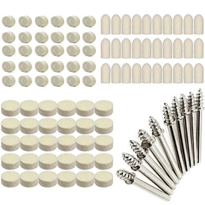 Imagen de Yesallwas Cabezal de pulido fieltro lana, 100 piezas, para pulir cabezas, relojes, pulidoras, ruedas, joyas, rotatorio herramientas giratorias Dremel, vástago 1/8 pulgadas