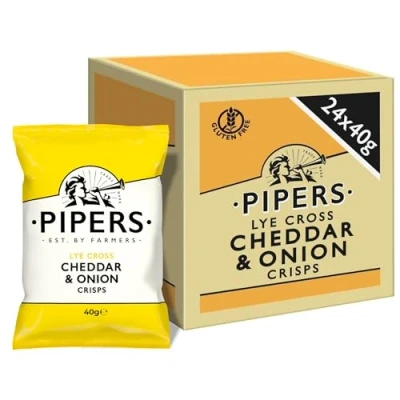 Imagen de Pipers Crisps Lye Cross Cheddar &amp; Cebolla 40 g (paquete de 24)
