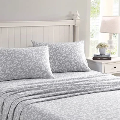 Imagen de Laura Ashley Home Sábanas Queen, Juego de Ropa Cama Franela algodón, Cepillado para Mayor suavidad y Comodidad (Crestwood, Queen)