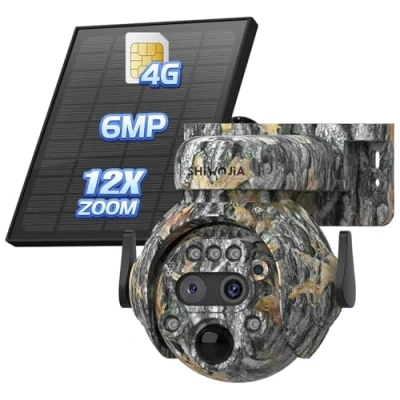 Imagen de SHIWOJIA 12X Zoom Camara Vigilancia 4G Exterior Solar con Tarjeta SIM, 2K 360 PTZ Inalámbrico Cámara Visión Nocturna, Detección de Movimiento, Audio Bidireccional, IP66 Impermeable