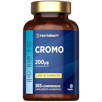 Imagen de Picolinato de Cromo 200 mcg 1 año Suministro 365 Comprimidos Veganos Chromium Picolinate Horbaach