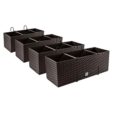 Imagen de 4 jardineras con aspecto de ratán, soportes, para balcón, jardineras, Umbra