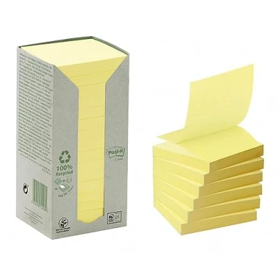 Imagen de Post It Z Notas Recicladas Canary Yellow, Paquete de 16 Blocs Notas, 100 Hojas por Bloc, 76 x mm, Color Amarillo, Adhesivas Hechas Papel 100% Reciclado