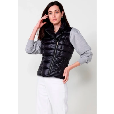 Imagen de Koroshi Chaleco acolchado con Cuello redondo y Cierre delantero cremallera color Negro para Mujer, de NEGRO, Talla L