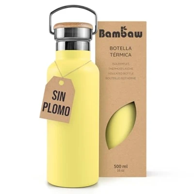 Imagen de Bambaw Botella térmica 500ml, agua 500ml amarilla, acero inoxidable bicicleta, deporte Amarillo girasol