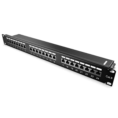 Imagen de kwmobile Panel de parcheo 24 Puertos Patchpanel Cat.6 para Montaje en Pared Puerto Entrada 19&quot; RJ45 con Cable a Tierra y Tornillos