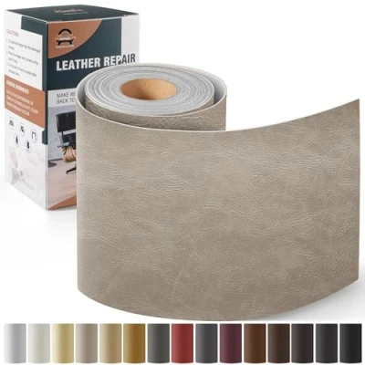 Imagen de Kit de Reparación Cuero para Muebles, Parche Autoadhesivo 10x160 cm Adhesivo Tapizar Asientos Automóviles, Sofás, Sofás Sillas Nuevo Gris