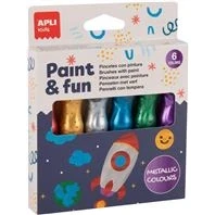 Imagen de APLI Kids 19911 Temperas en tubo con pincel, pintura infantil metalizada, 6 pinceles de 13ml, juego lavable para niños