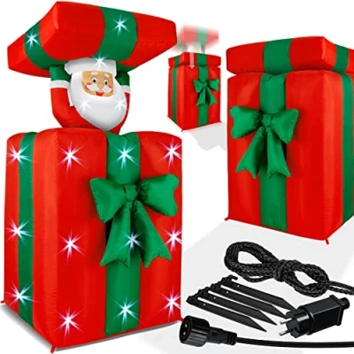 Imagen de KESSER® Papá Noel Inflable 152 cm de Altura, Salta la Caja, Iluminado con Luces LED, Incluye Material Fijación, Decoración Navidad