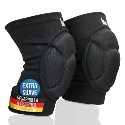 Imagen de LAUTER SCHUTZ ® Rodilleras 3 ZONE transpirables, elásticas, suaves con acolchado de zonas para protección y libertad movimiento balonmano, voleibol, bicicleta montaña más (L)