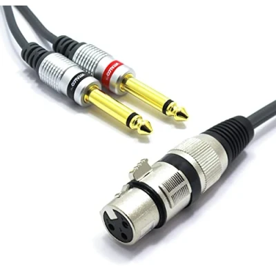 Imagen de VITALCO XLR Hembra a 2x Jack 6.3 Mono 3m Adaptador de 3 Pines Doble 6.35 TS Conectores Divisor Audio pin Cable Micrófono Estéreo