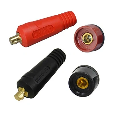 Imagen de RIVERWELD TIG Cable de soldadura Panel Conector Juego enchufes DKJ10 25 y DKZ10 Ajuste rápido Estilo Dinse 200 Amp 4 piezas