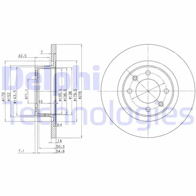 Imagen de DELPHI BG3621 Disco de freno 276 14 4 macizo aceitado sin procesar cojinete rueda, anillo sensor ABS CITROËN: C5 II Familiar, I Hatchback