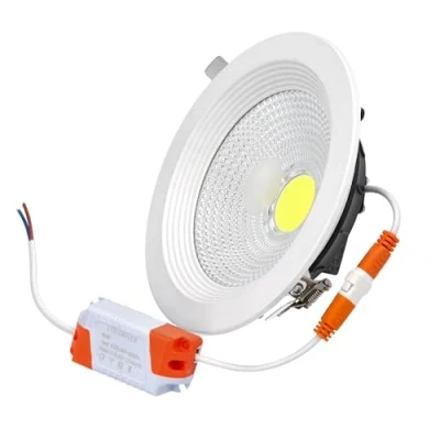 Imagen de Jandei Downlight LED COB Empotrable 10W (equivalente 60W), Foco Redondo Marco Aluminio Blanco, 130x55mm (orificio corte 105mm), 900 Lumen, IP44. Ideal Baños y Cocinas 1 ud (Luz Natural 4200K)