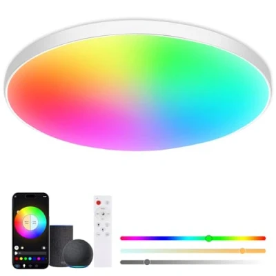 Imagen de ZWOOS Lampara Techo LED 30W, Plafon RGB Redondo 2700K 6500K, Regulable, Compatible con Alexa, Google Home, Control APP, Mando a Distancia, para Dormitorio, Salon, Cocina