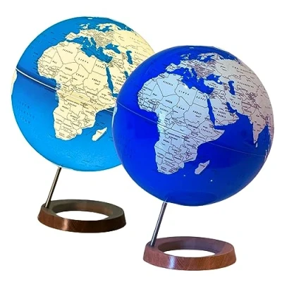 Imagen de Exerz Globo terráqueo iluminado de 33 cm diámetro con base madera Mapa en inglés