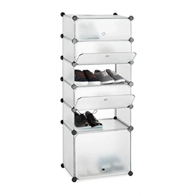 Imagen de Relaxdays Zapatero Estrecho Modular con 6 Compartimentos, Plástico, Transparente, 126 x 49 36.5 cm