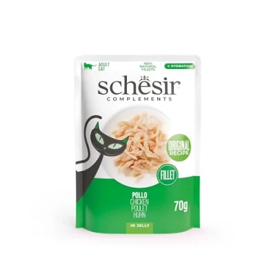 Imagen de Schesir, Filetes de Pollo en Gelatina, Comida Húmeda Complementaria para Gatos, Bolsas, Receta Original, 100% Natural, 12 x 70g