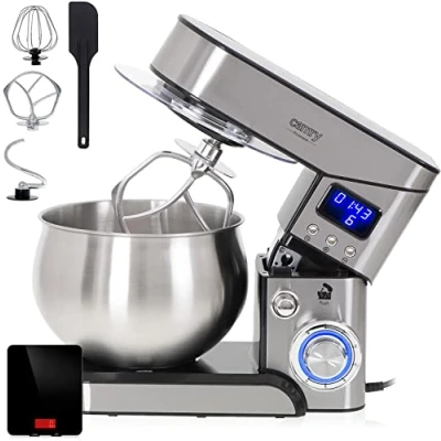 Imagen de Camry CR4223B Batidora Amasadora Repostería Profesional Robot Cocina Orbital, 2000W MAX, 5 litros, 6 velocidades, Inox + Báscula