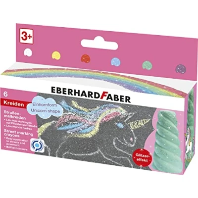 Imagen de Eberhard Faber 526560 Crayones de calle con efecto brillo, en 6 colores brillantes y forma unicornio, para divertirse pintando sobre el asfalto las aceras