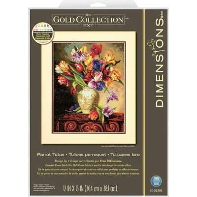 Imagen de Dimensions Gold Collection Parrot Tulips Counted Cross Stitch Kit 12 X15