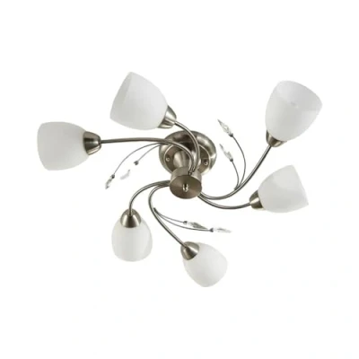 Imagen de Plafón Lindby Tatas, Ø 64 cm, níquel, 6 luces, cristal