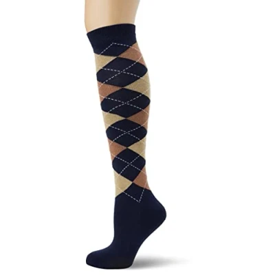 Imagen de Rhinegold 0 Calcetines de equitación con suela totalmente acolchada, color azul marino/beige, talla única