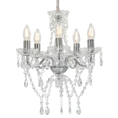 Imagen de vidaXL Lámpara de Araña Redonda con Cuentas Cristal 5xE14 Hogar Casa Decoración Iluminación Luz Mobiliario Habitación Diseño Estilo Plateada