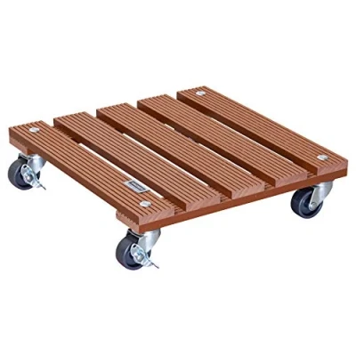 Imagen de WAGNER Soporte con ruedas para plantas WPC 29 x 7,5 cm I Carrito flores uso exterior + interior Wood Plastic Composite FSC®, terracota 2 frenos Capacidad de carga 80 kg 20053001