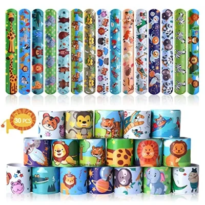 Imagen de Acuiwer Pulseras de Juguete Slap 30 Piezas Band Animales Bofetadas Fiesta Cumpleaños Rellenos Bolsa para Niños Niñas