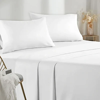 Imagen de Poligino Sabanas Cama 90 Juego Sábanas 3 Piezas Bajera Ajustable Encimera 1 Funda de Almohada 50x80 (Cama 90x190/200 cm, Blanco)