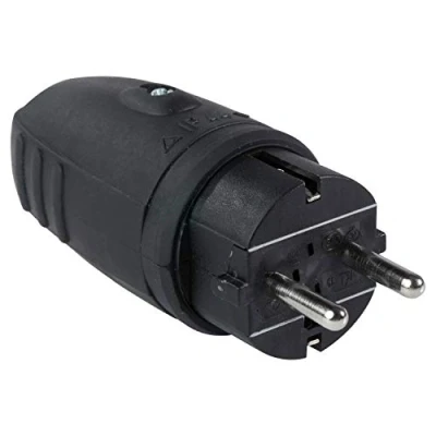 Imagen de as Schwabe Enchufe de goma 230 V / 16 a con doble contacto puesta tierra para uso exterior IP 44 Hecho en Alemania Negro I 60410