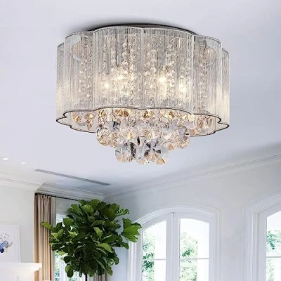 Imagen de BESTIER Cristal moderno Raindrop Araña Iluminación Montaje empotrado Lámpara de techo colgante para el comedor Cuarto baño Dormitorio Salón Diámetro 40 cm Altura 30