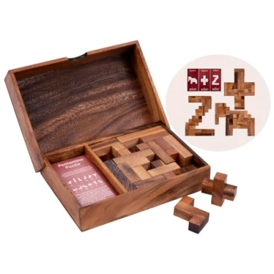 Imagen de Engelhart 350500 Pentomino Doble de Madera Rompecabezas Ecológico 2 Jugadores Piezas Puzzle 3D Tarjetas Desafíos Caja Almacenamiento 7 años y más