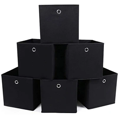 Imagen de SONGMICS Juego de 6 Cajas Almacenamiento, Cubos Almacenamiento Plegables Tela no Tejida, Organizadores Ropa y Juguete, Negro RFB02H 3