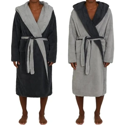 Imagen de HOMELEVEL Sherpa Albornoz reversible para hombre con capucha, gris antracita/gris claro, L