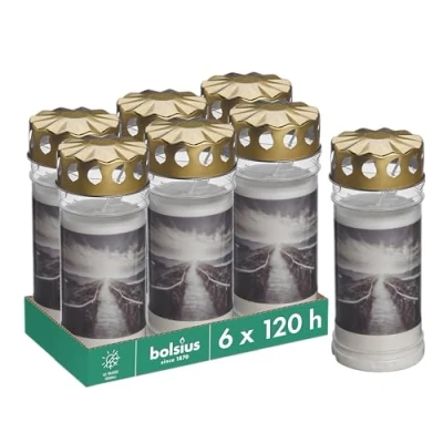 Imagen de BOLSIUS Vela para tumba Quemador permanente Blanco Nr5 6 unidades Con diseño Montaña Sin perfume
