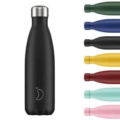 Imagen de Chilly&#039;s Botella de Aqua Acero Inoxidable y Reutilizable Prueba Fugas, Libre transpiración Negro 500ml