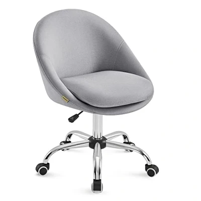 Imagen de SONGMICS Silla de Oficina en Casa, Giratoria Algodón y Lino, Escritorio, Acolchada con Espuma, Altura Ajustable, para Estudio, Dormitorio, Gris Paloma OBG020G01