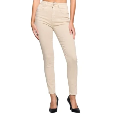 Imagen de Elara Pantalones de cintura súper alta Señoras Chunkyrayan EL12 15 Beige 42 (XL)